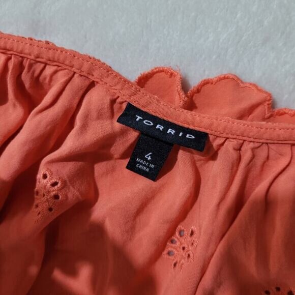 Torrid Coral Eyelet Ruffle Tie Front‎ Tank Top - Size 4X - Picture 6 of 10